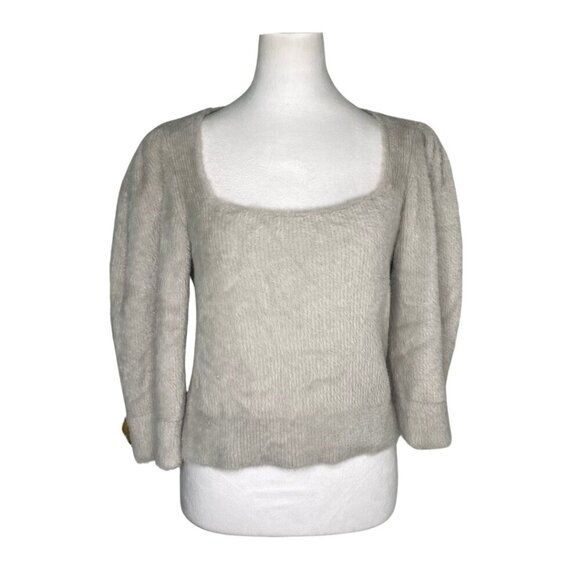 Free People Sweaters - Free People Grayish White Fuzzy Sweater Puff Elbow Sleeves Soft, Medium #314